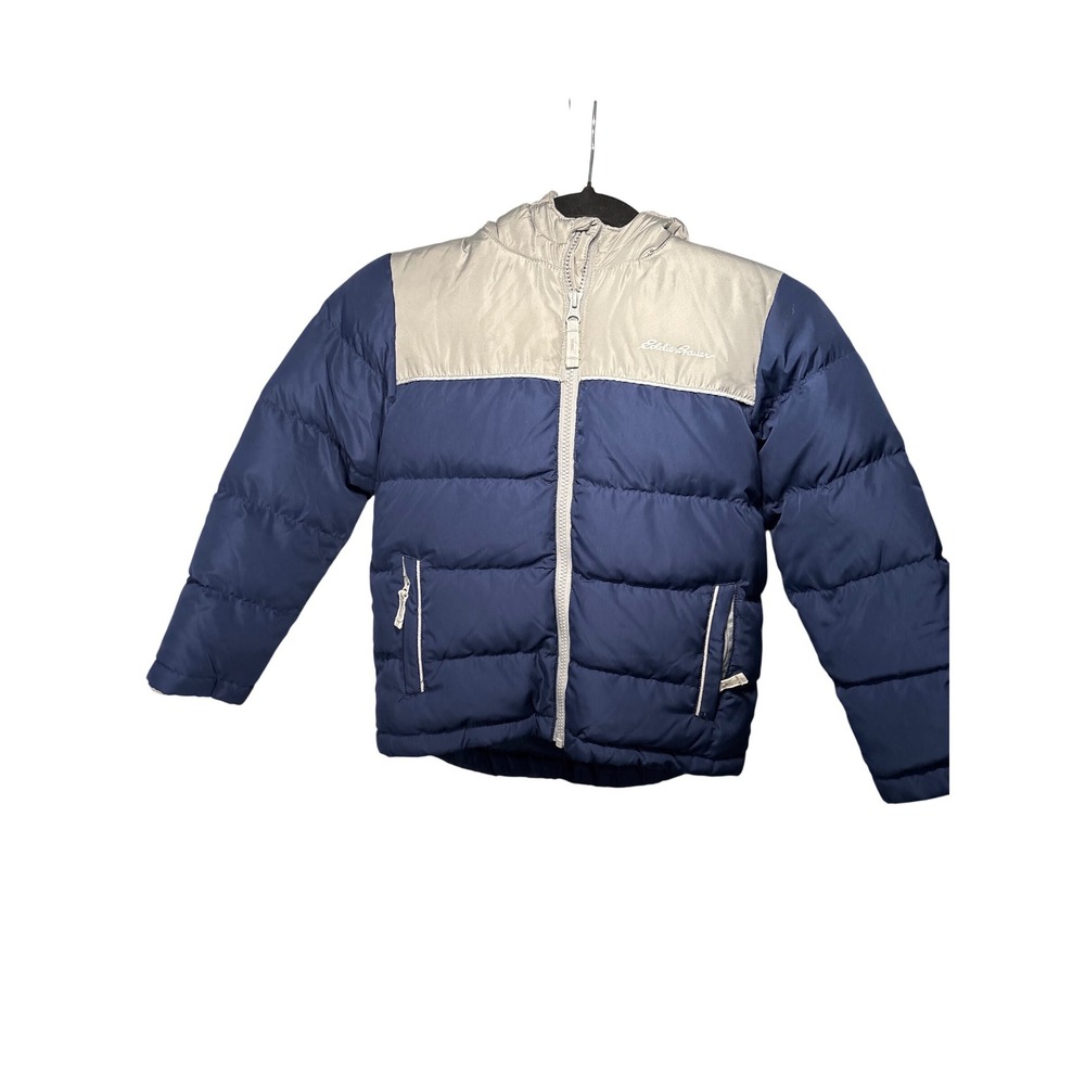 Eddie Bauer Kids Blue Gray Puffer Jacket Fleece Lined Down Fill XS‎ 5/6 931OW832
